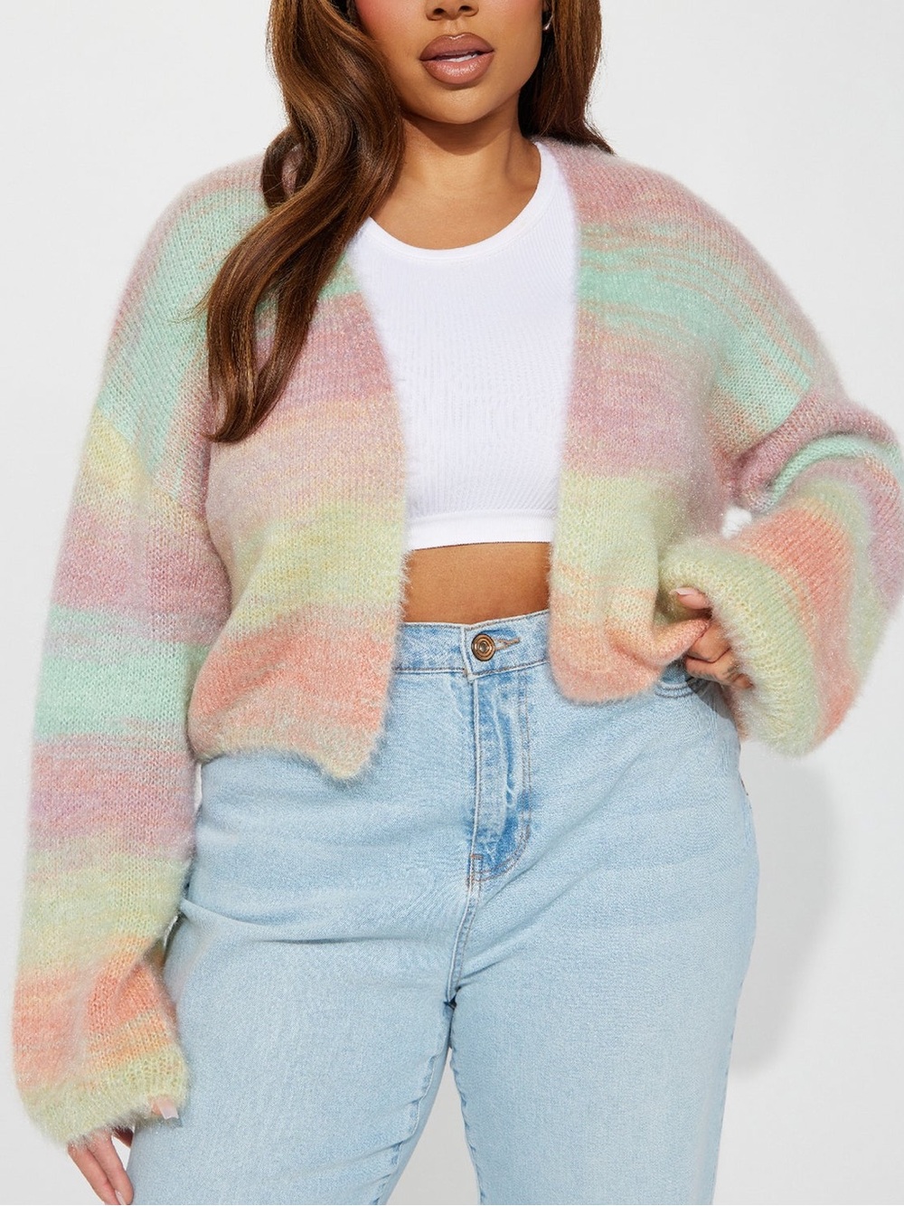 Sabriya Spacedye Cropped Cardigan Chunky Knit Rainbow Bow Sleeve oversized